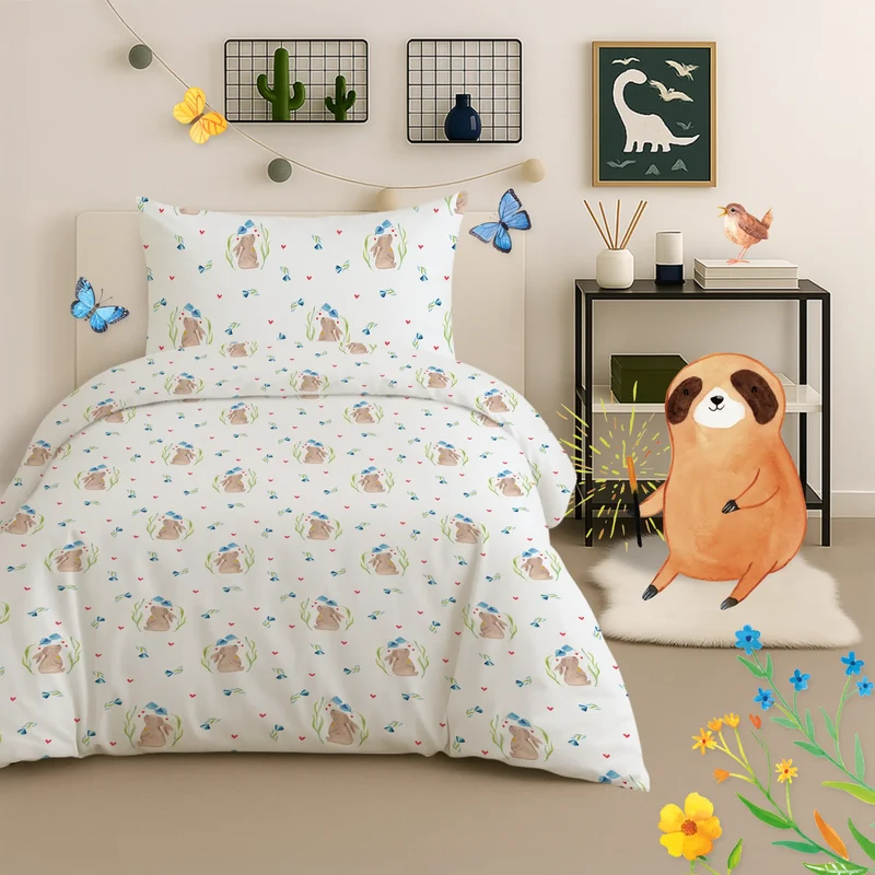 Kinderbettwäsche Hase Blume Muster