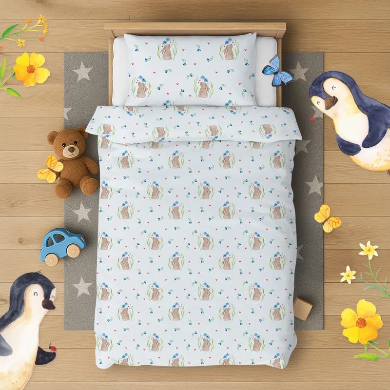Kinderbettwäsche Hase Blume Muster