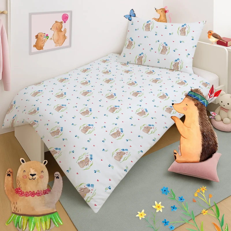 Kinderbettwäsche Hase Blume Muster