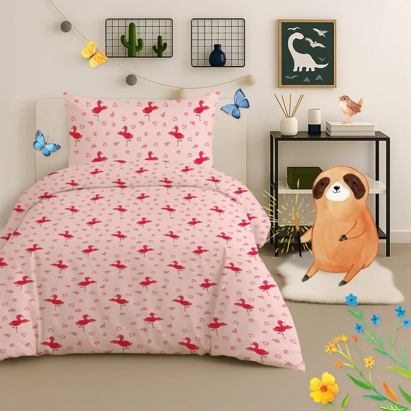 Kinderbettwäsche Flamingo Yoga Muster
