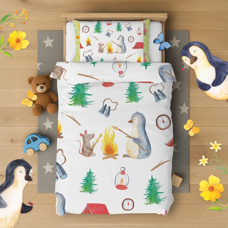 Kinderbettwäsche Pinguin Lagerfeuer Muster