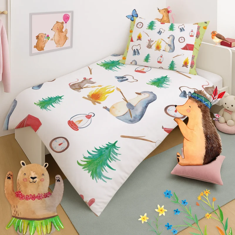 Kinderbettwäsche Pinguin Lagerfeuer Muster