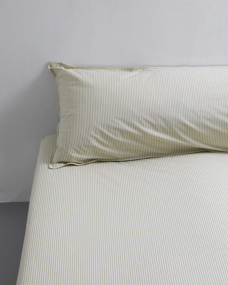 bedMATE Pillowcase Cotton Stripe Olive Ecru