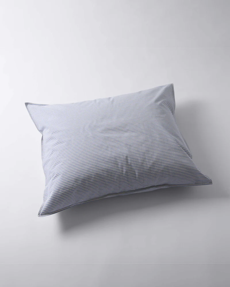 Pillowcase Cotton Stripe Blue Ecru