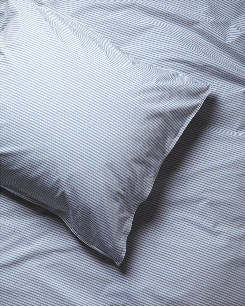 Pillowcase Cotton Stripe Blue Ecru
