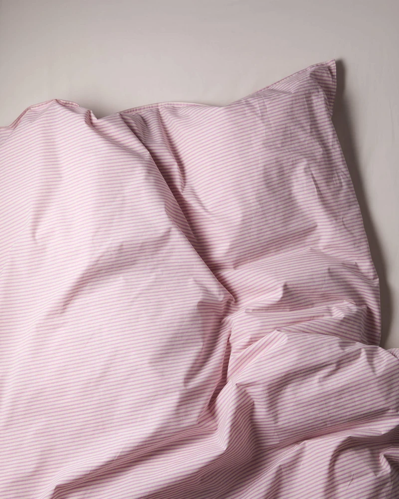 Duvet Cover Cotton Stripe Pink Ecru