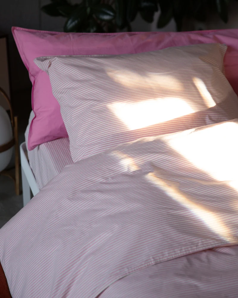 Duvet Cover Cotton Stripe Pink Ecru