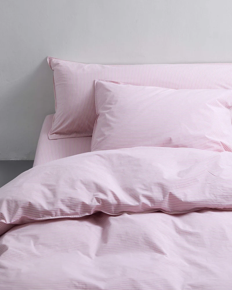 Duvet Cover Cotton Stripe Pink Ecru