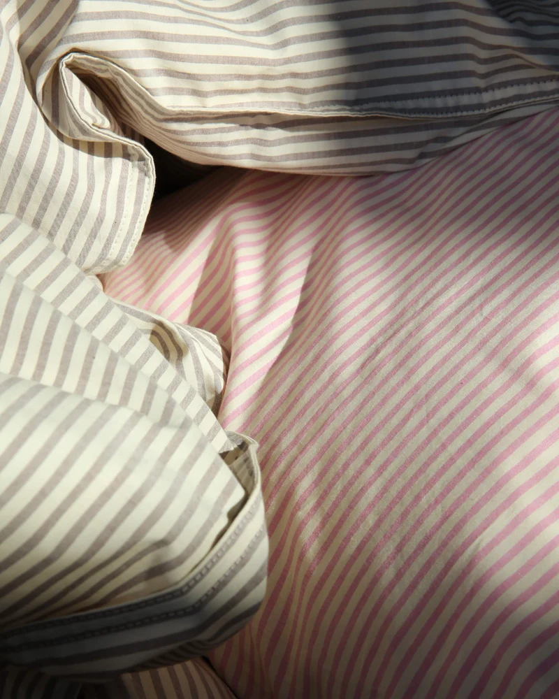 Duvet Cover Cotton Stripe Pink Ecru