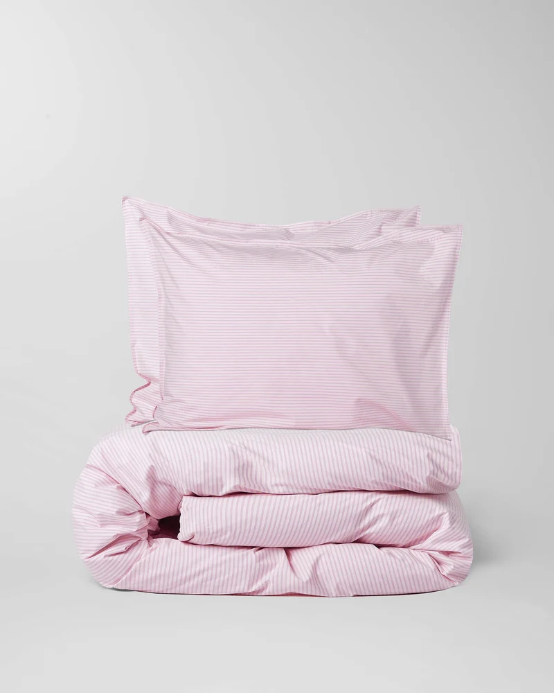 Duvet Cover Cotton Stripe Pink Ecru
