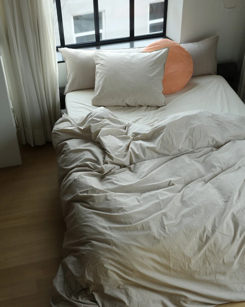 Duvet Cover Cotton Stripe Brown Ecru