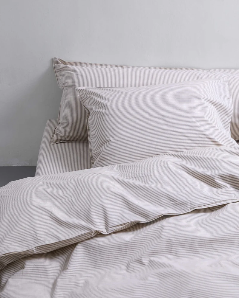 Duvet Cover Cotton Stripe Brown Ecru