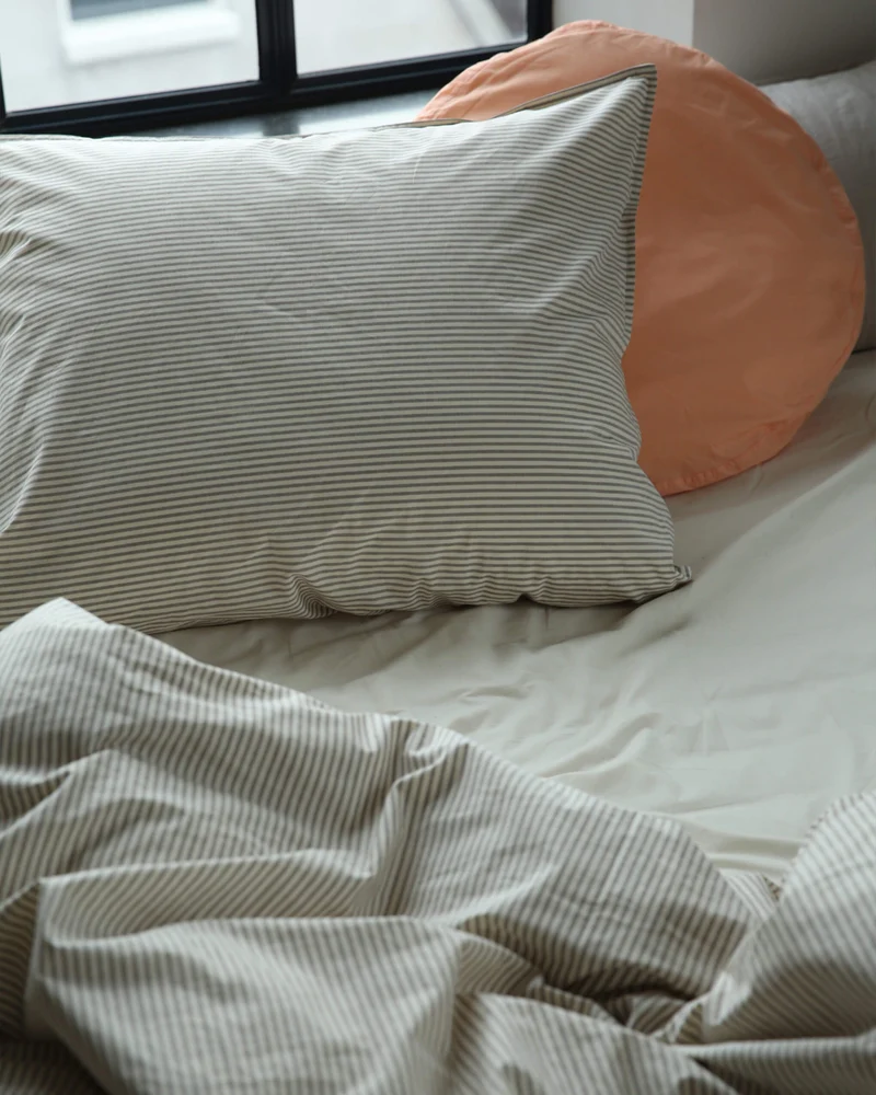 Duvet Cover Cotton Stripe Brown Ecru
