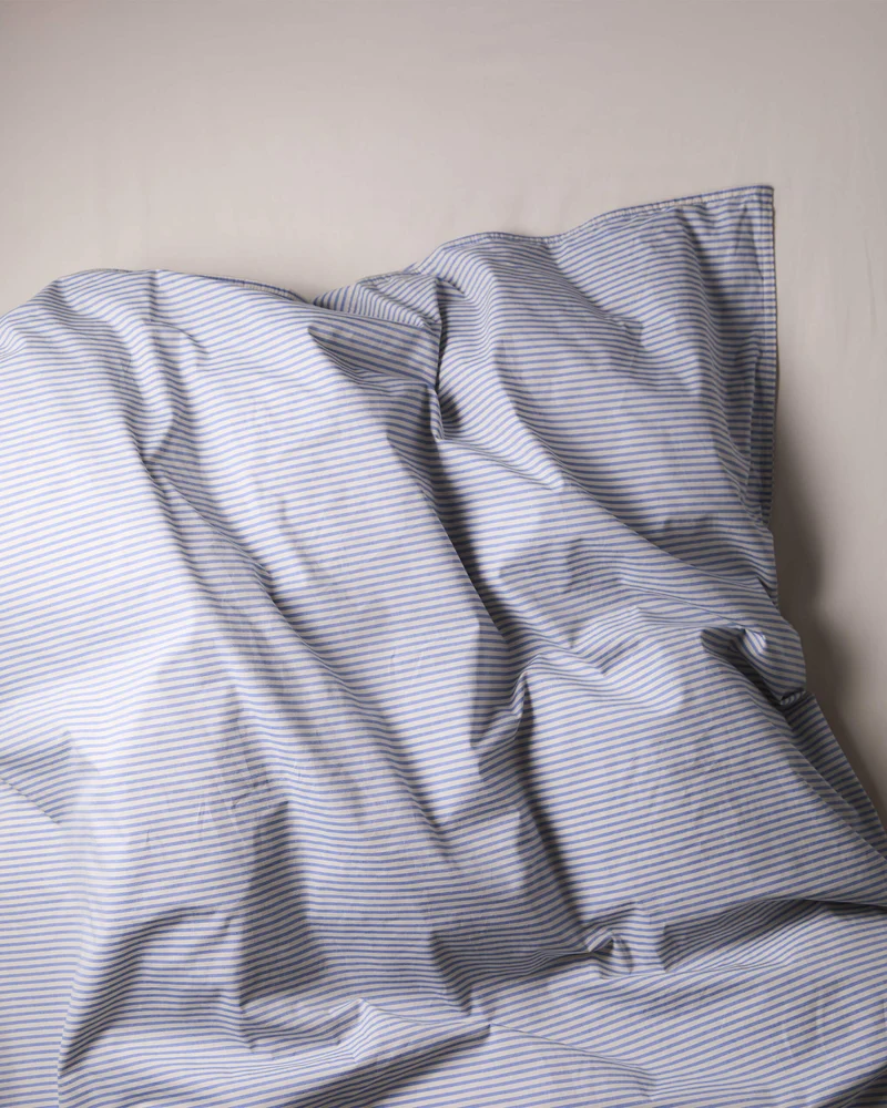 Duvet Cover Cotton Stripe Blue Ecru