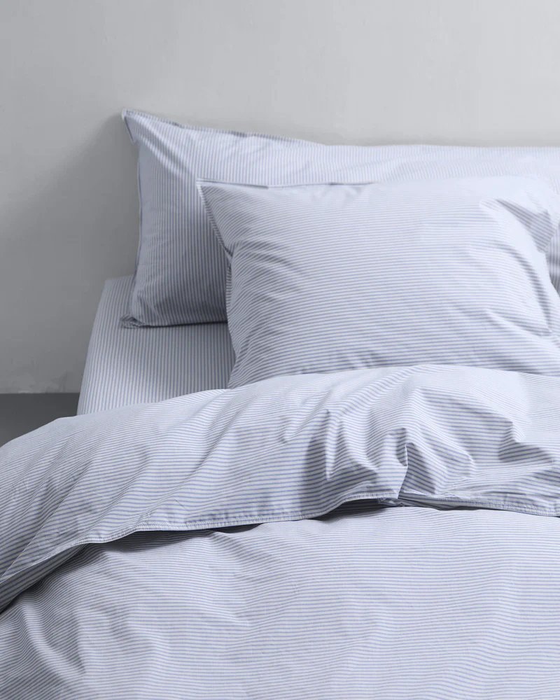 Duvet Cover Cotton Stripe Blue Ecru