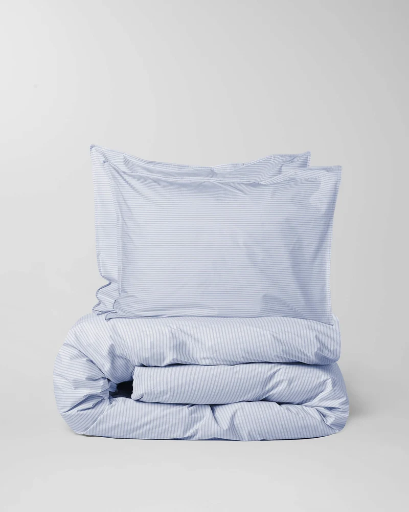 Duvet Cover Cotton Stripe Blue Ecru