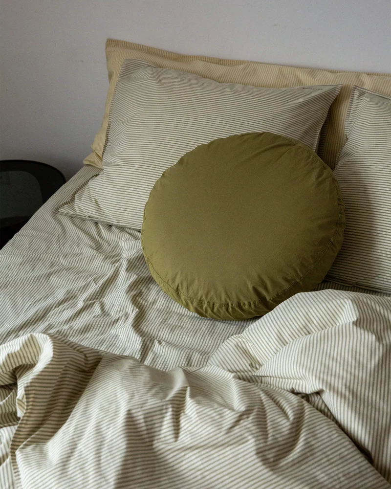 Fitted Sheet Cotton Stripe Olive Ecru