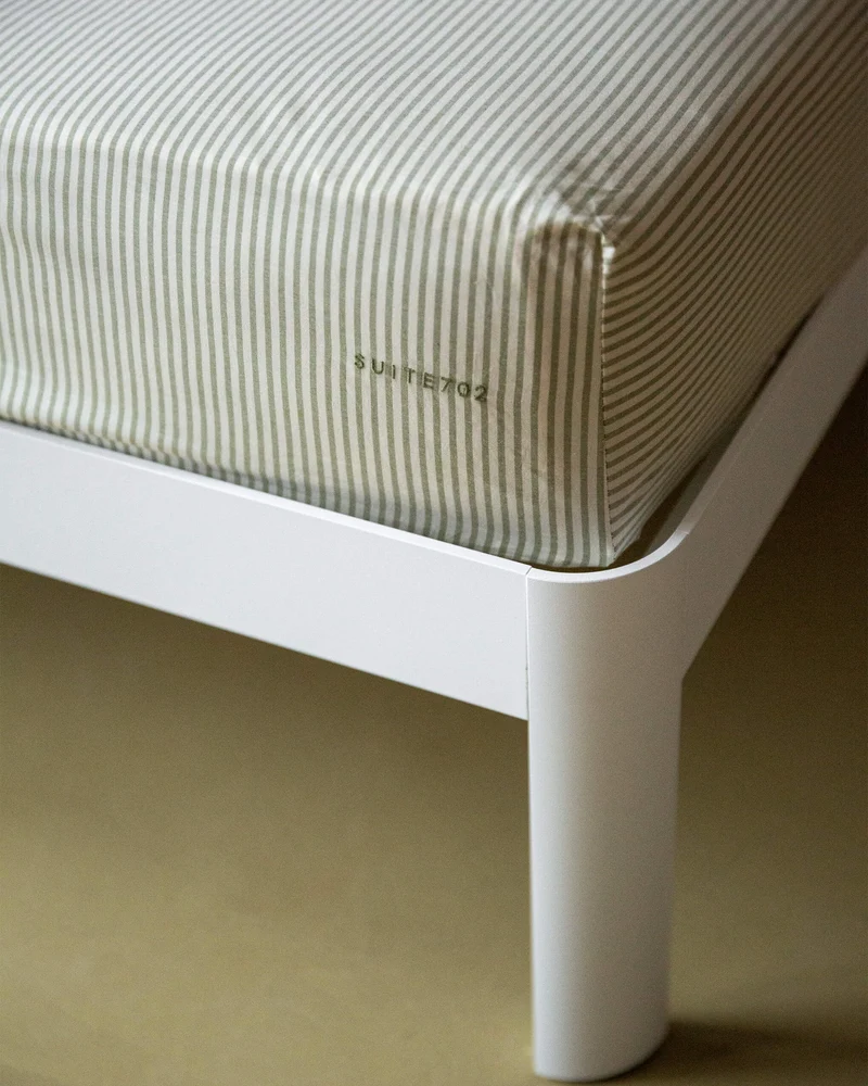 Fitted Sheet Cotton Stripe Olive Ecru