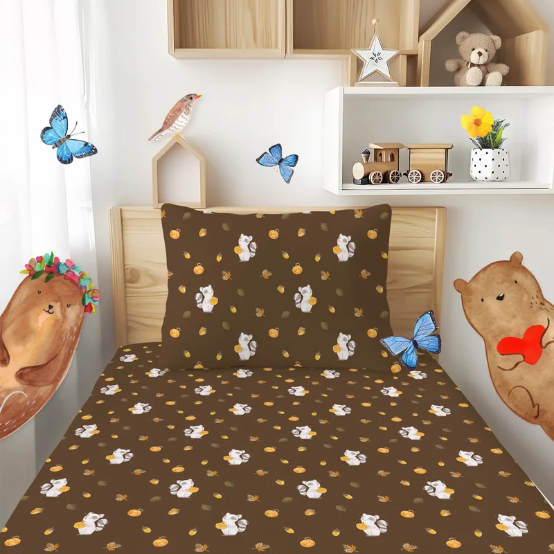 Kinderbettwäsche Waschbär Kürbis Muster