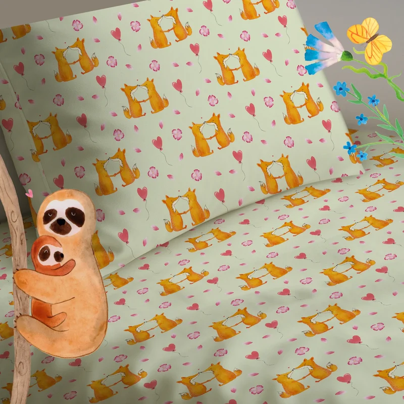 Kinderbettwäsche Füchse Liebe Muster