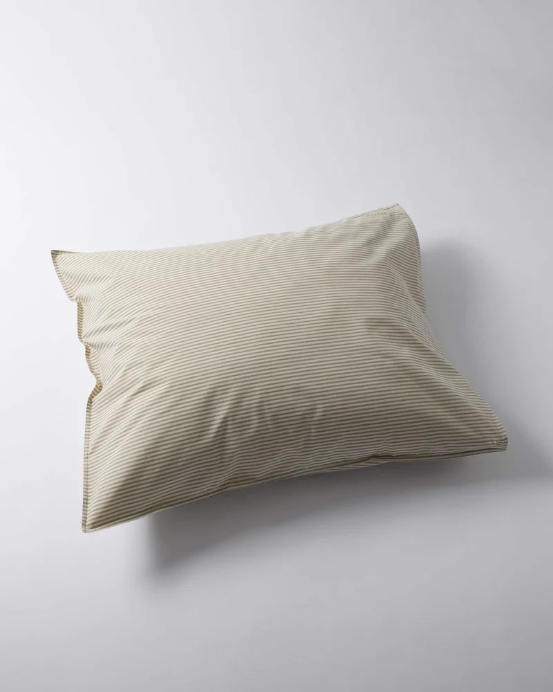 Pillowcase Cotton Stripe Olive Ecru