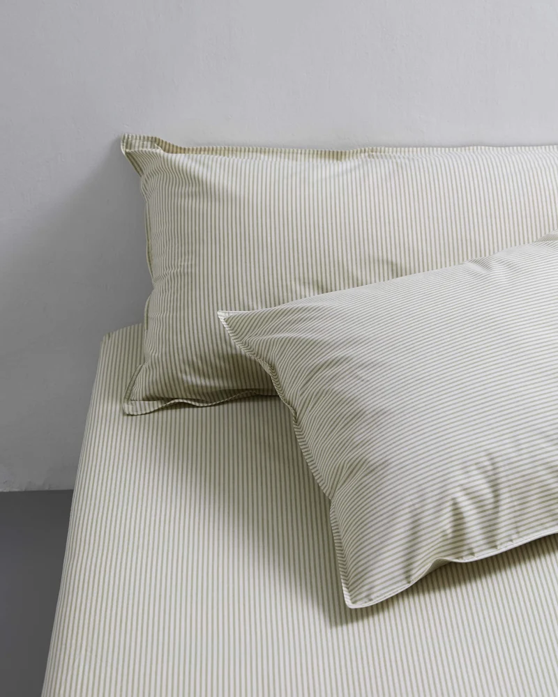 Pillowcase Cotton Stripe Olive Ecru