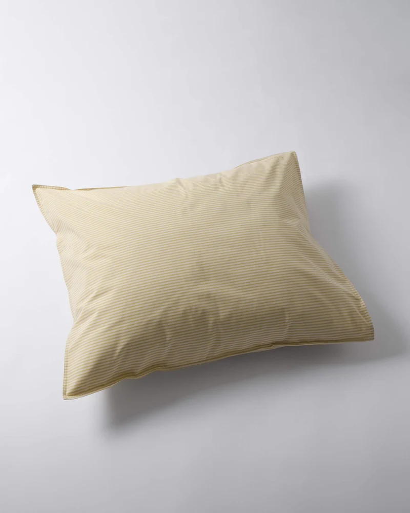 Pillowcase Cotton Stripe Lemon Ecru