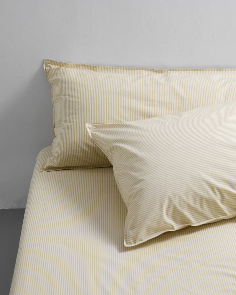 Pillowcase Cotton Stripe Lemon Ecru