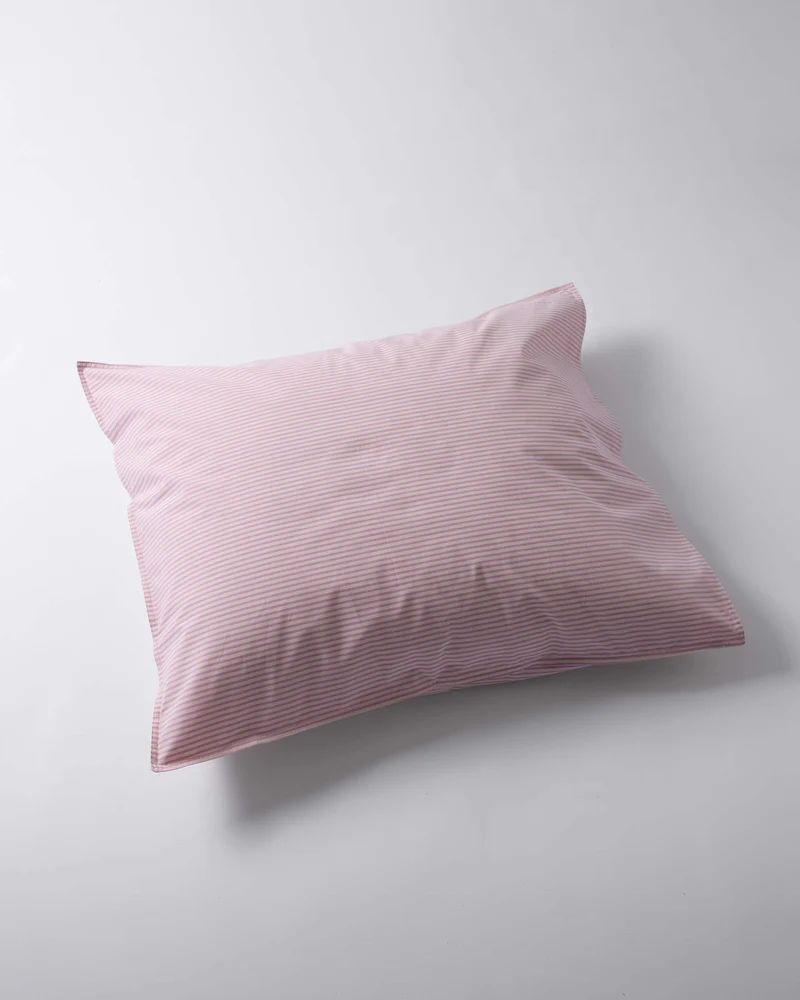 Pillowcase Cotton Stripe Pink Ecru