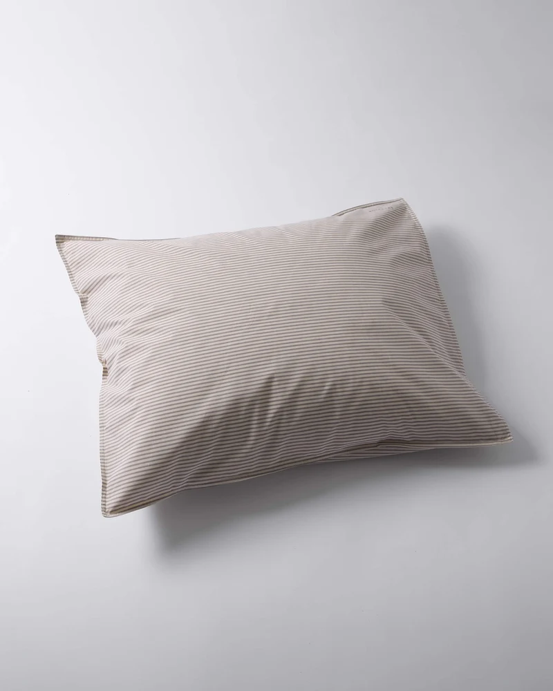 Pillowcase Cotton Stripe Brown Ecru