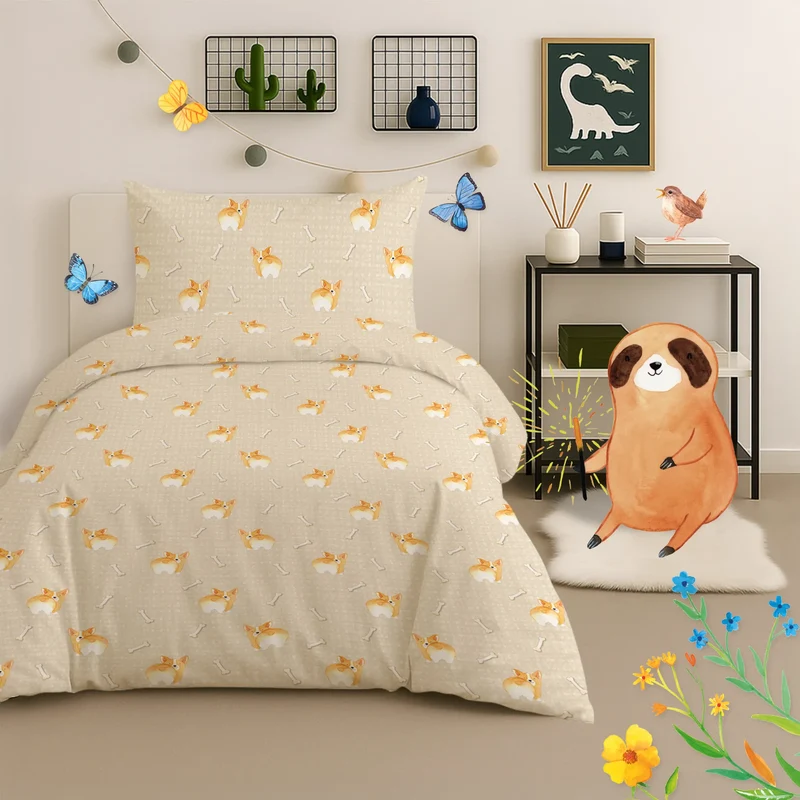 Kinderbettwäsche Corgi Po Muster