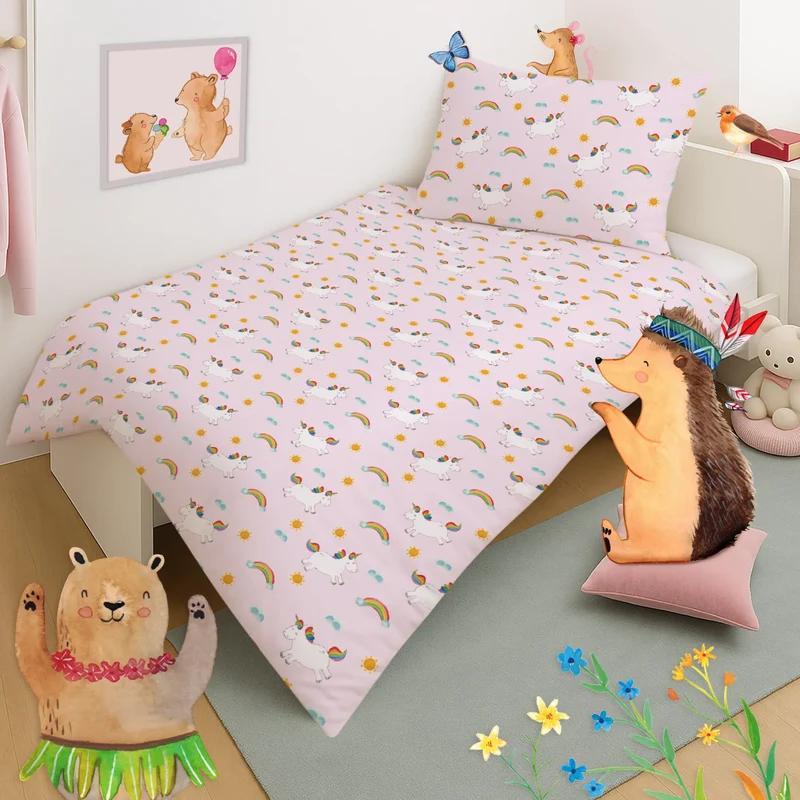 Kinderbettwäsche Einhorn Happy Muster