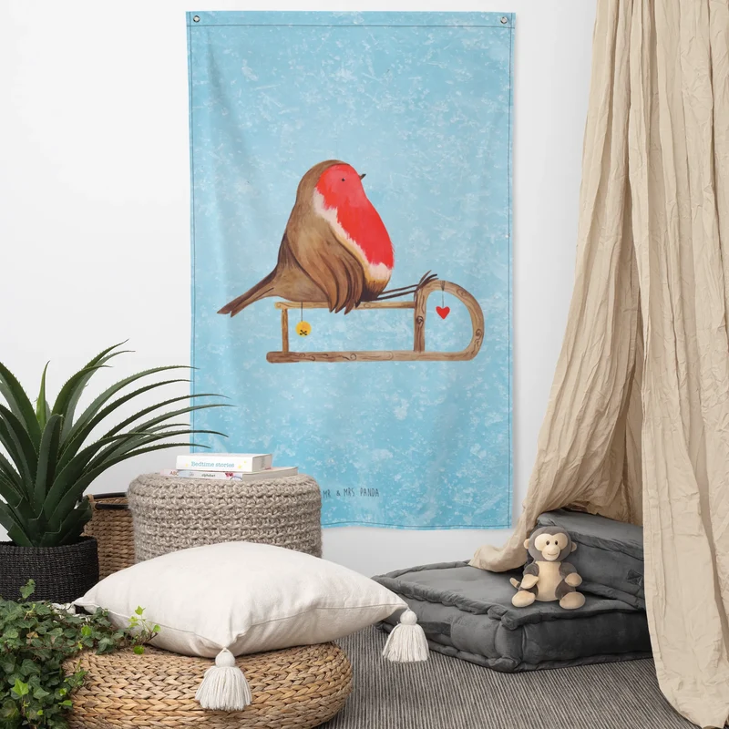 Wandteppich Rotkehlchen Schlitten