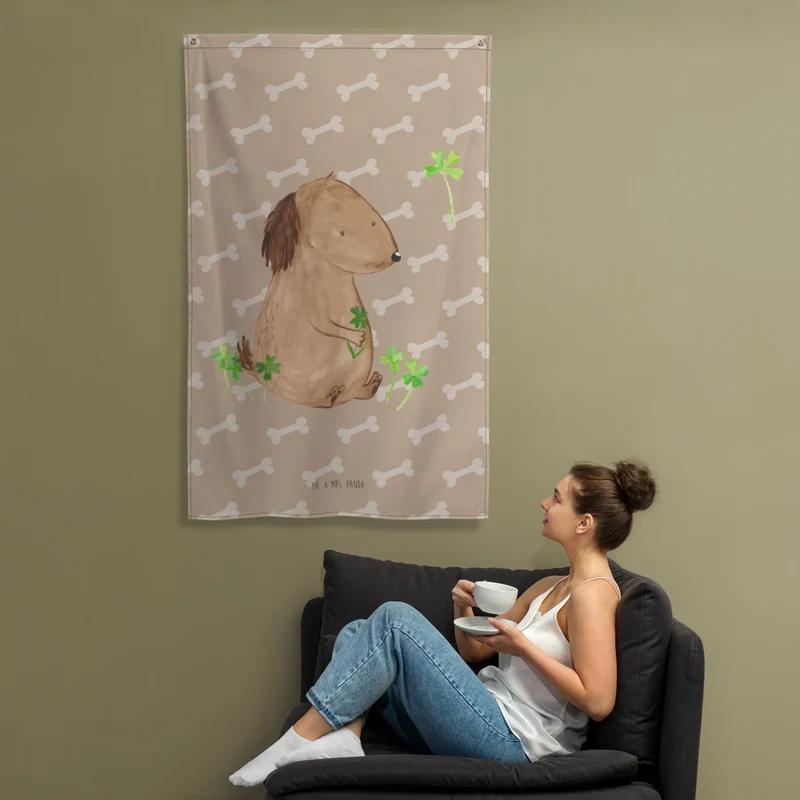 Wandteppich Hund Kleeblatt