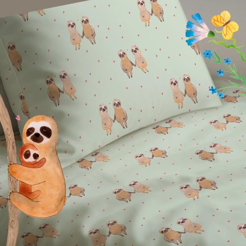 Kinderbettwäsche Faultier Pärchen Muster