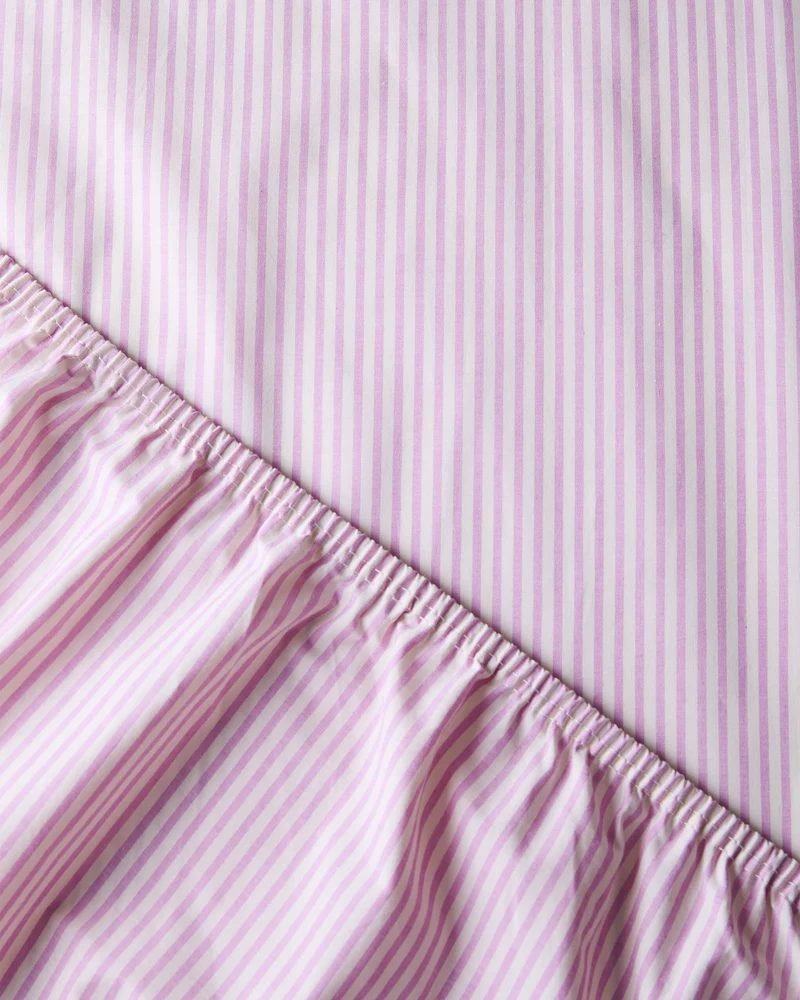 Fitted Sheet Cotton Stripe Pink Ecru