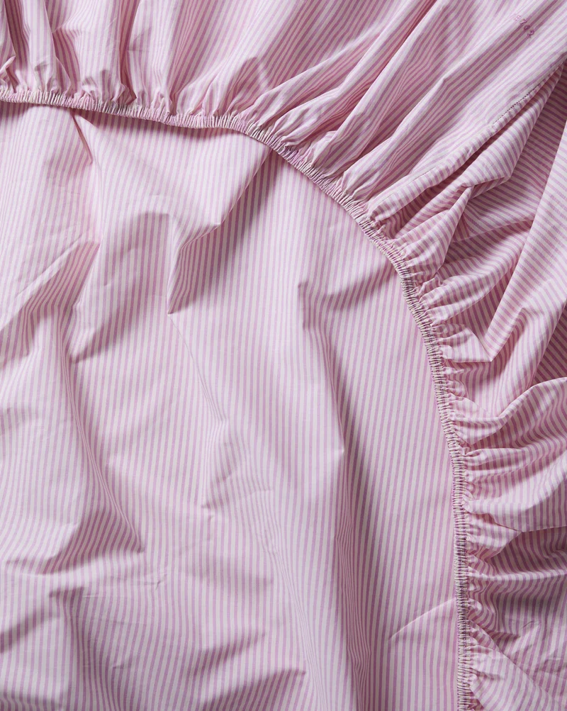 Fitted Sheet Cotton Stripe Pink Ecru