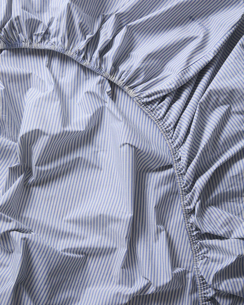 Fitted Sheet Cotton Stripe Blue Ecru