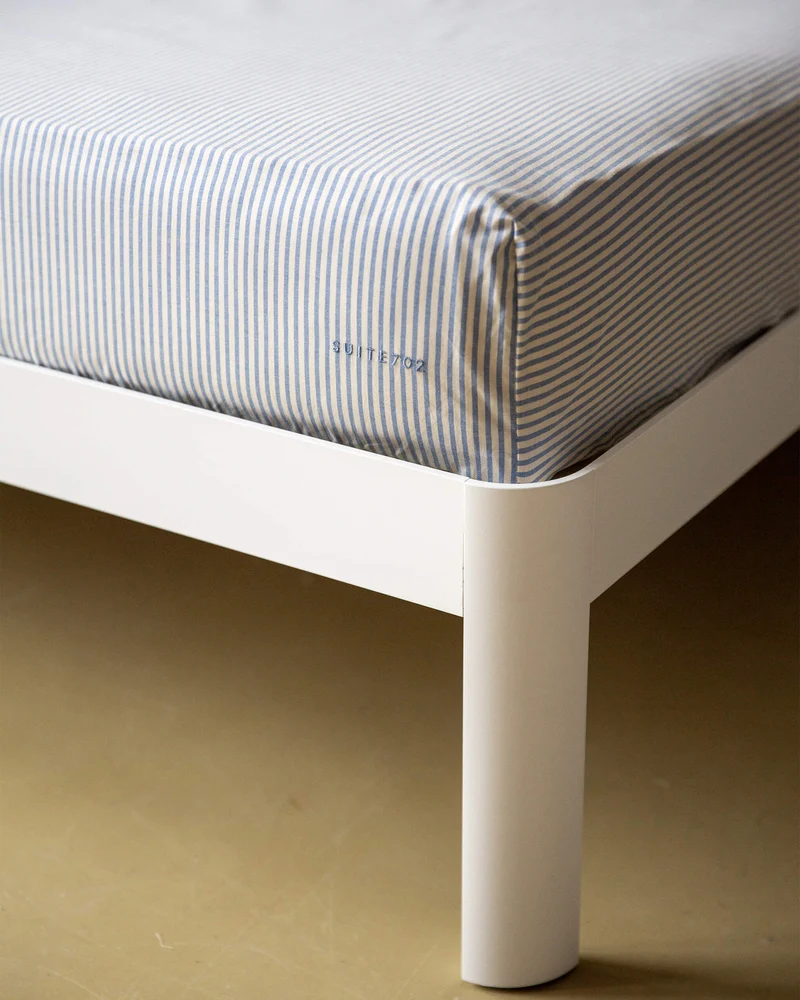 Fitted Sheet Cotton Stripe Blue Ecru