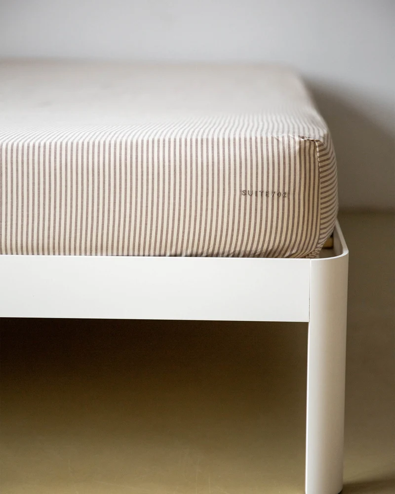 Fitted Sheet Cotton Stripe Brown Ecru