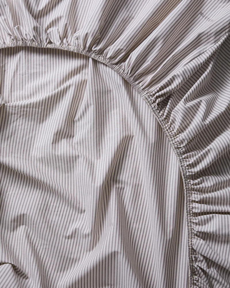 Fitted Sheet Cotton Stripe Brown Ecru