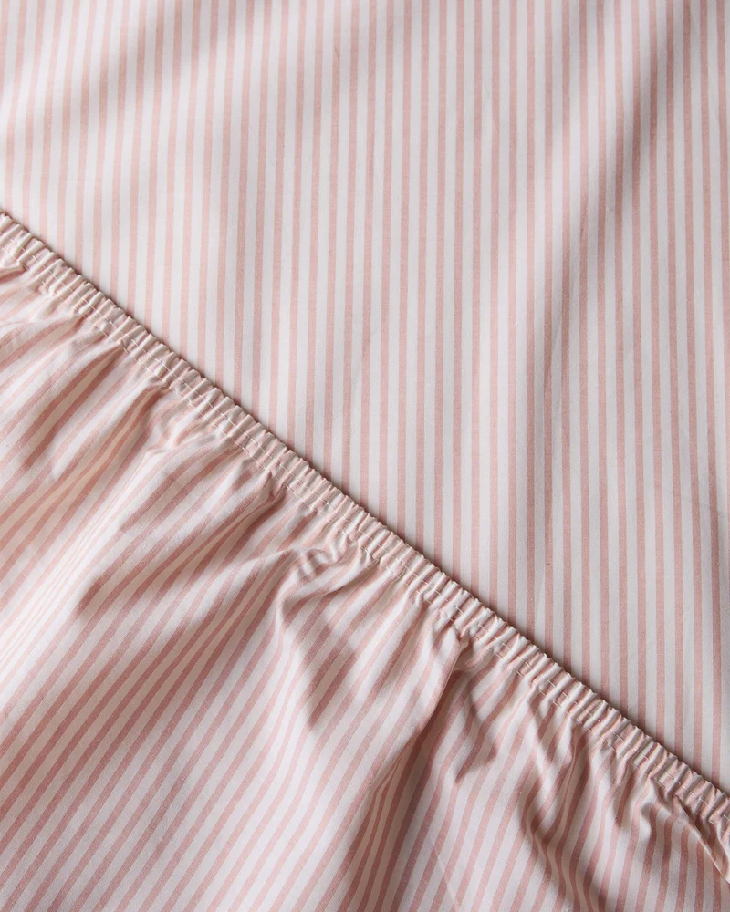 Fitted Sheet Cotton Stripe Peach Ecru