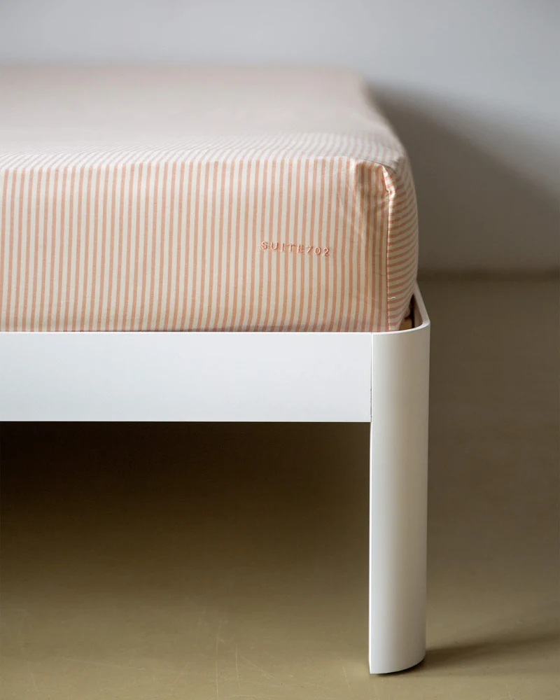 Fitted Sheet Cotton Stripe Peach Ecru