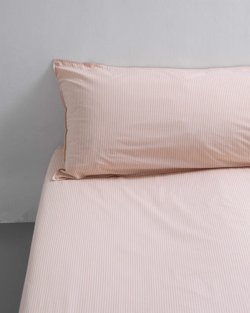 bedMATE Pillowcase Cotton Stripe Peach Ecru