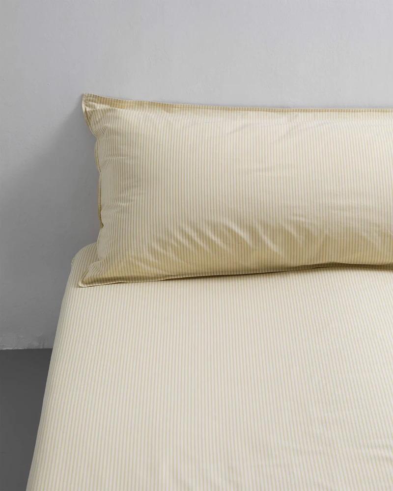 bedMATE Pillowcase Cotton Stripe Lemon Ecru