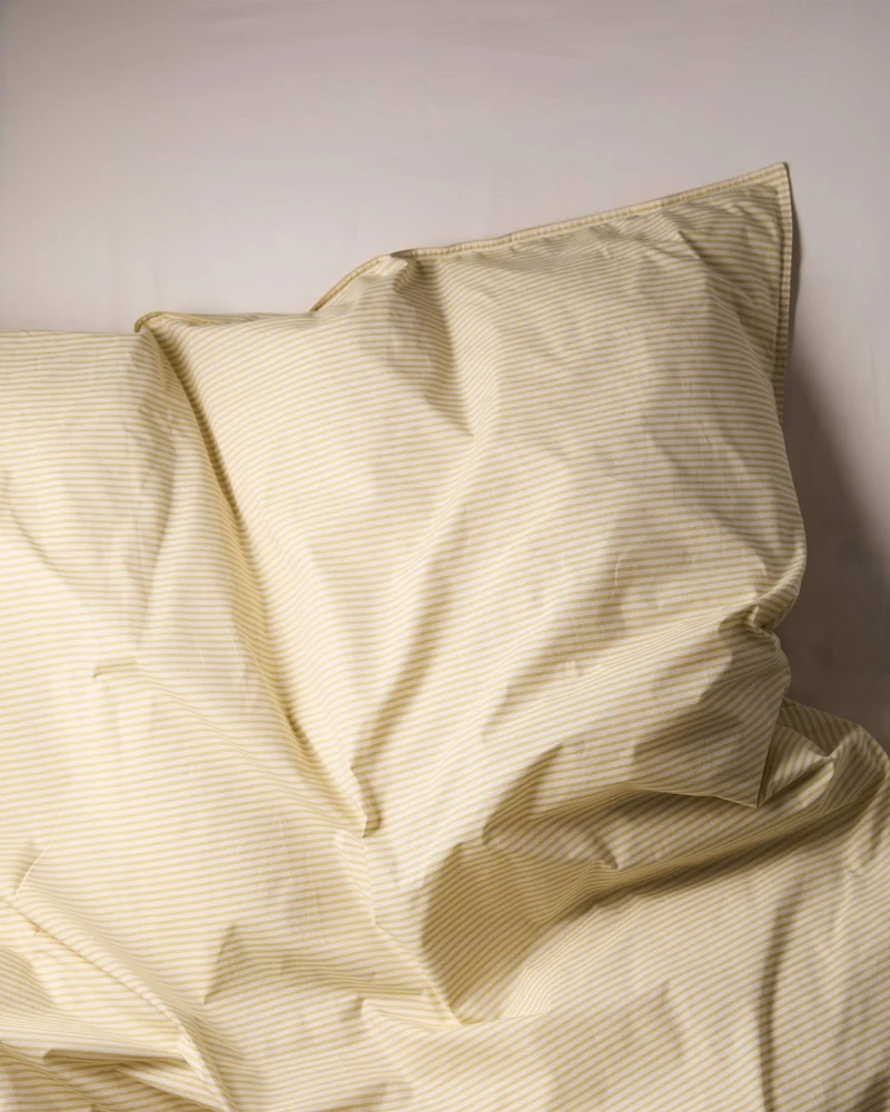 Duvet Cover Cotton Stripe Lemon Ecru