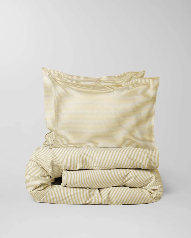 Duvet Cover Cotton Stripe Lemon Ecru