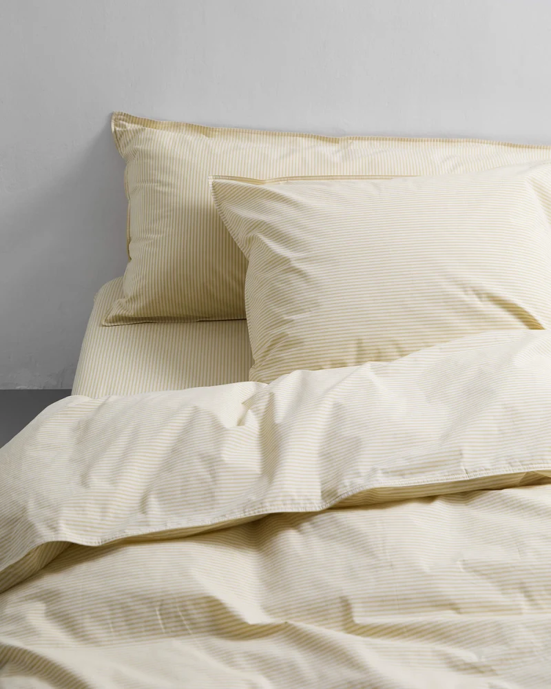Duvet Cover Cotton Stripe Lemon Ecru