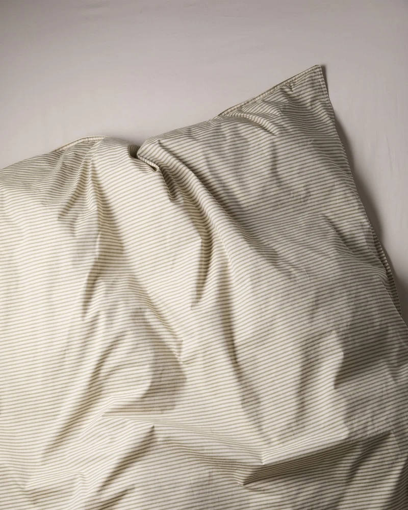 Duvet Cover Cotton Stripe Olive Ecru