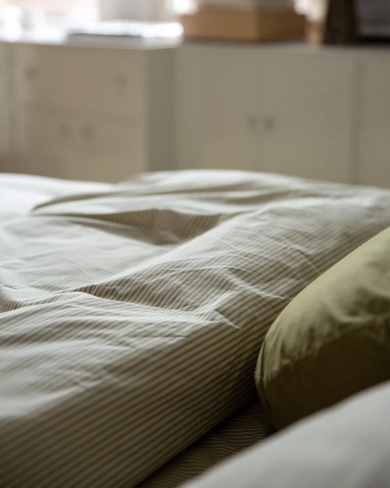 Duvet Cover Cotton Stripe Olive Ecru